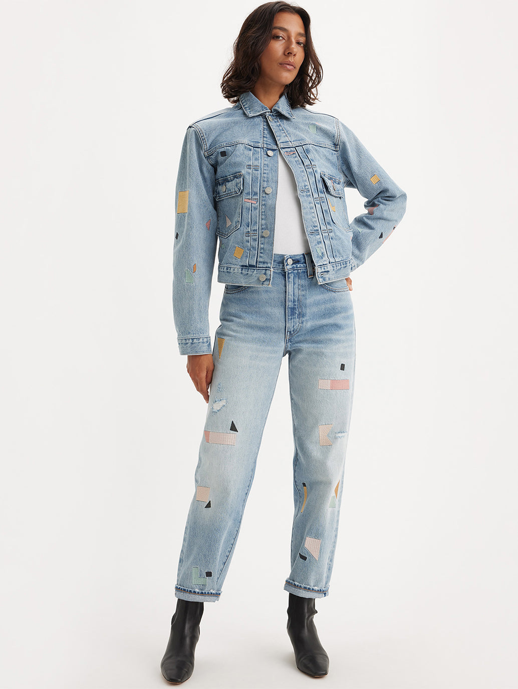 Women's Blue Loose Fit Mid Rise Jeans - StyleShot View