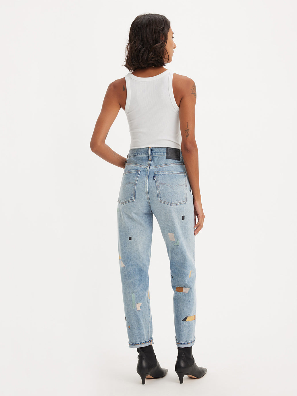 Women's Blue Loose Fit Mid Rise Jeans - Back View