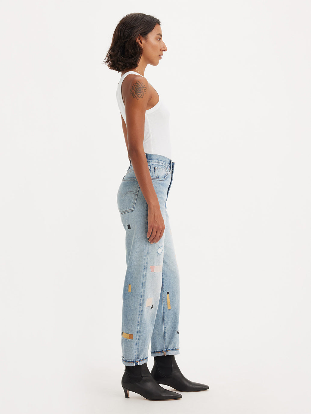 Women's Blue Loose Fit Mid Rise Jeans - Side View