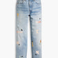 Women's Blue Loose Fit Mid Rise Jeans - FlatlayFront View