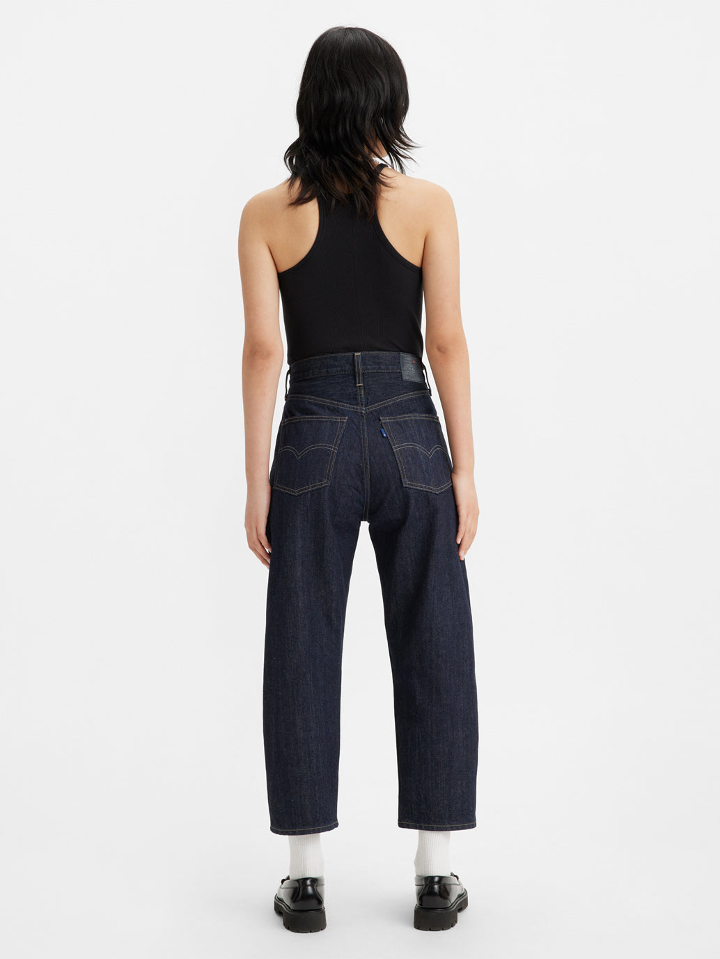 Women's Navy Blue Barrel Loose Fit High Rise Jeans - 1d7f4304-de9b-41a2-82ef-46f0d229b416 View