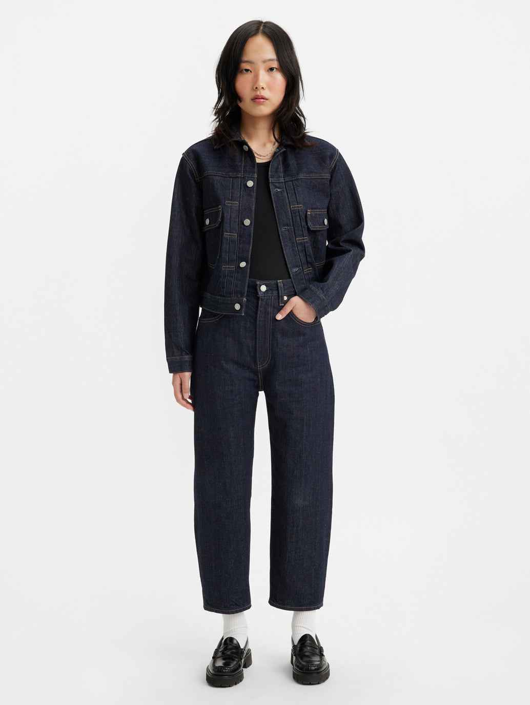 Women's Navy Blue Barrel Loose Fit High Rise Jeans - 11d1d899-26f8-4962-b64b-cffa8142deab View