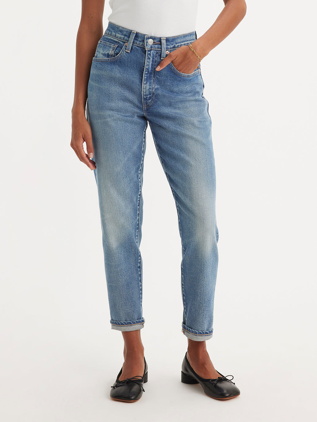 Women's Blue Loose Fit High Rise Boyfriend Jeans - c9d7aa4b-fa66-46ee-b4d6-e625d105ef7c View