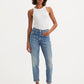 Women's Blue Loose Fit High Rise Boyfriend Jeans - ModelFront View