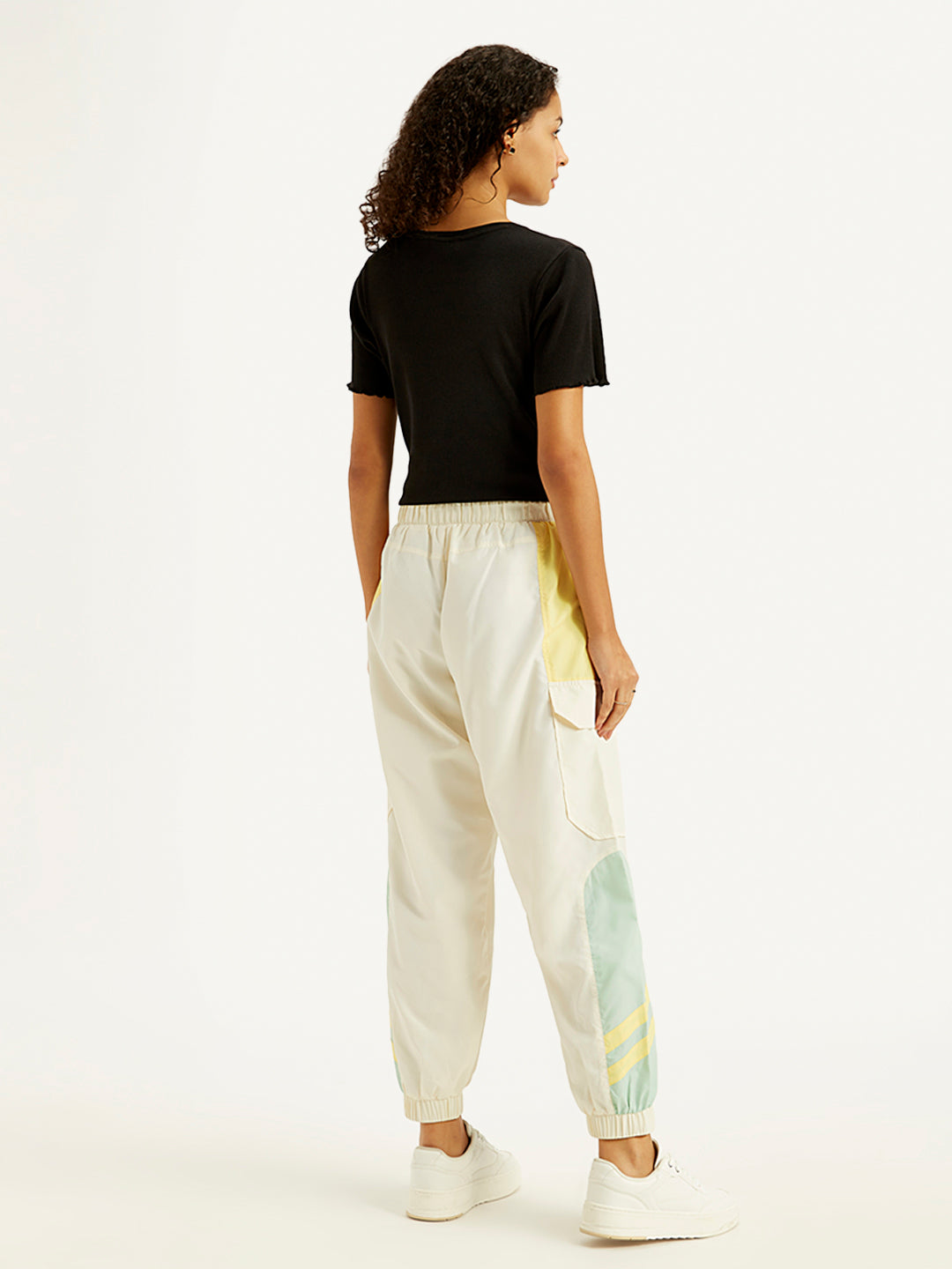 Women's Mid Rise White Track Pants - Back View