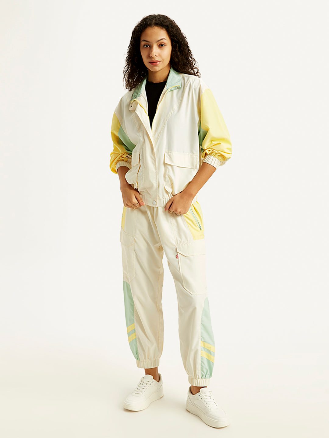 Women's Mid Rise White Track Pants - Styleshot View