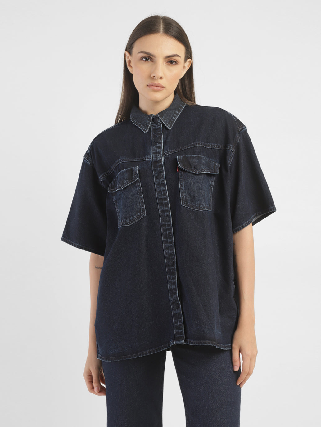 Women's Solid Spread Collar Shirt - 395b0060-3d53-485e-8af1-8d328ce573ad View