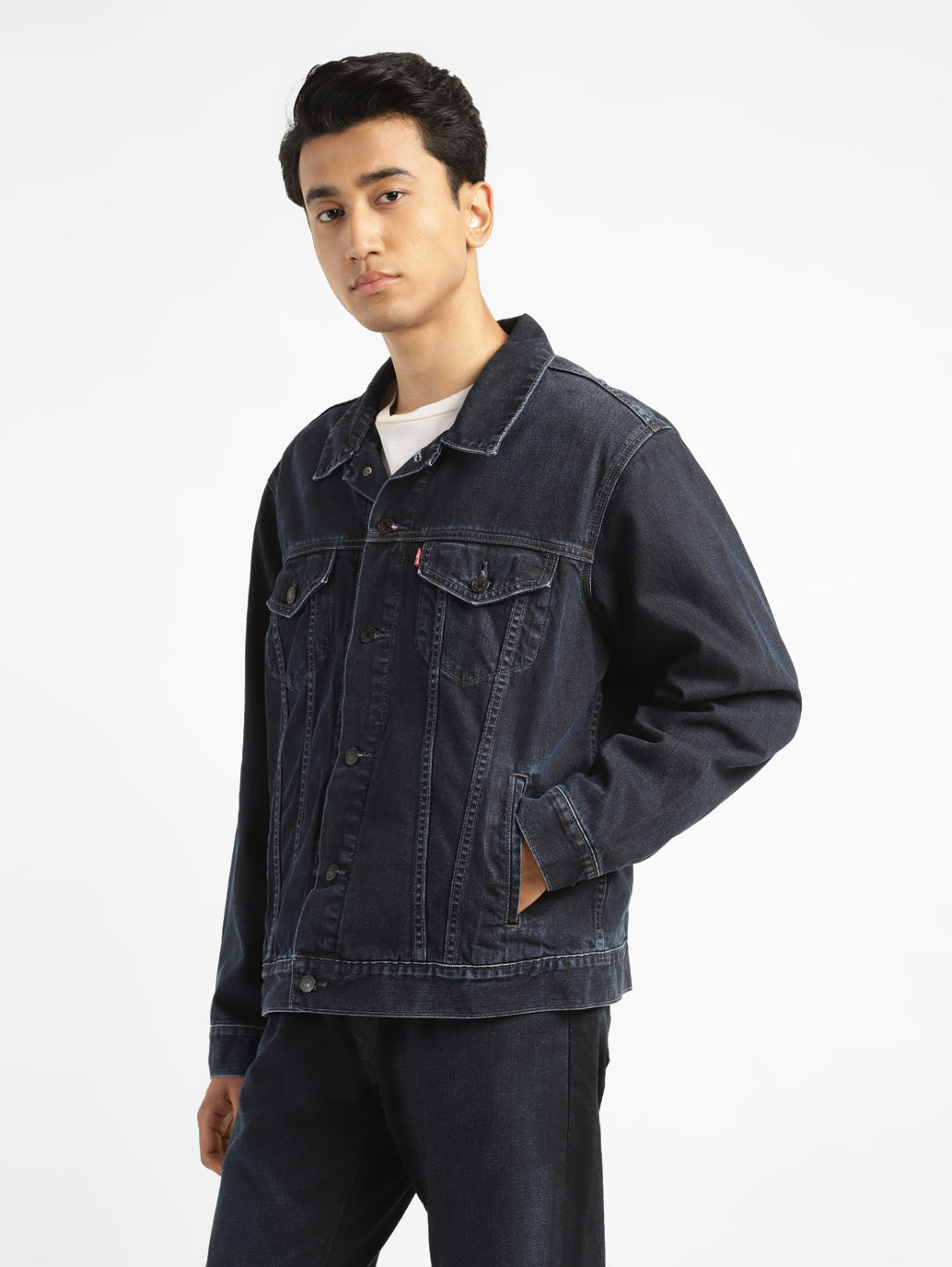 Men's Solid Spread Collar Denim Jacket - 8172afe7-933e-4b05-b143-66632d30cb98 View