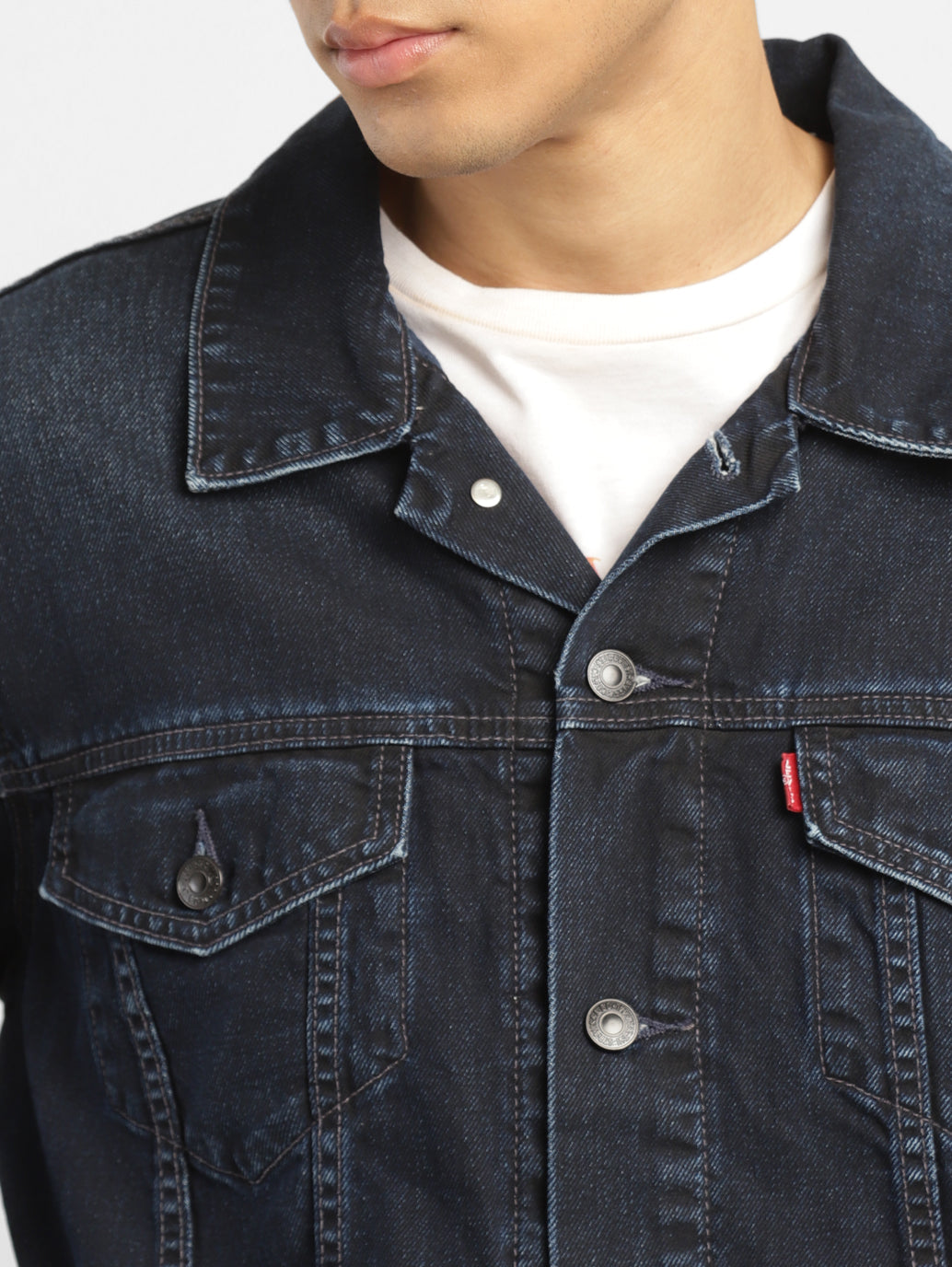 Men's Solid Spread Collar Denim Jacket - dfe7478f-d6be-4f57-a37b-92684289e102 View