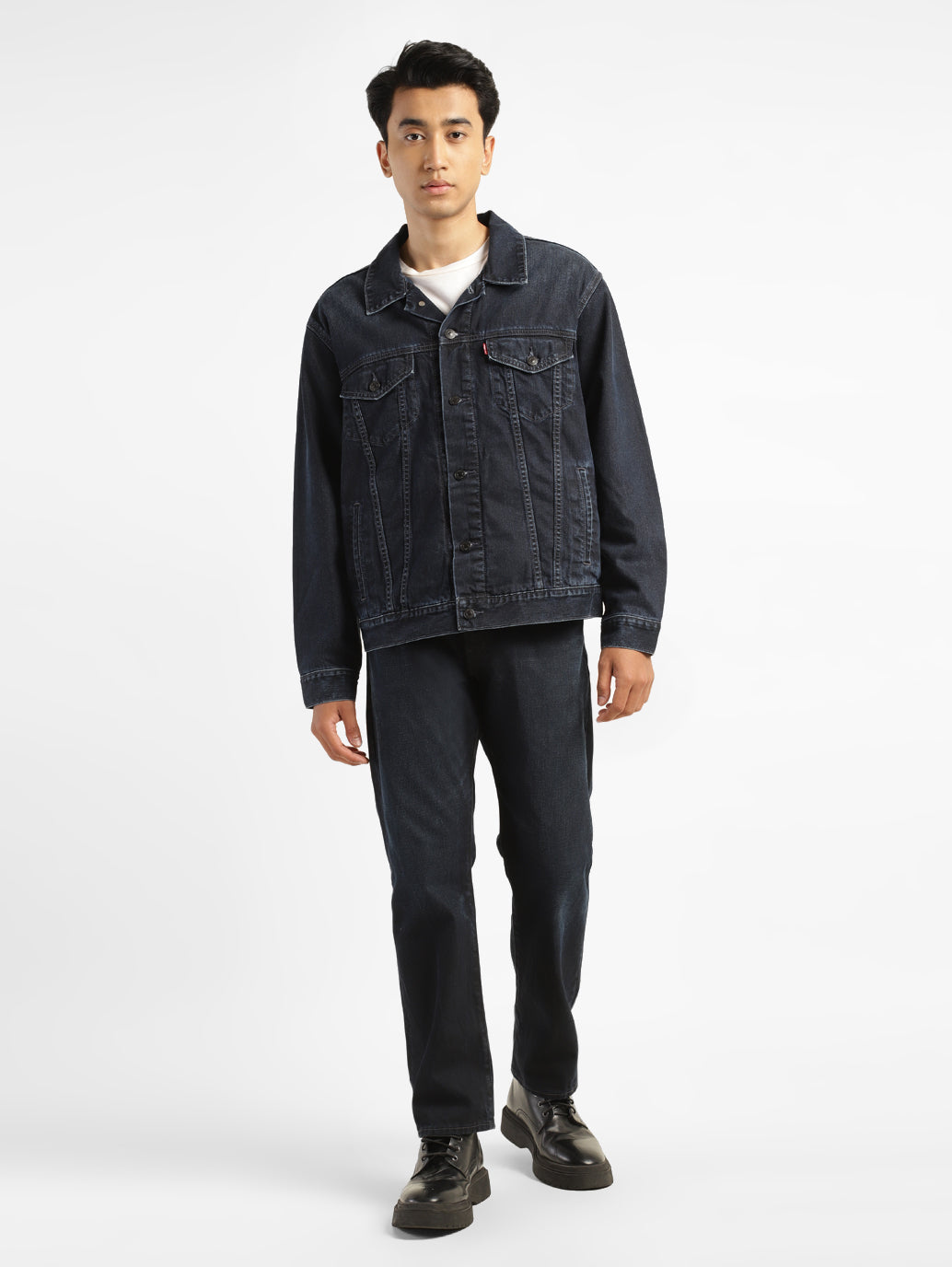Men's Solid Spread Collar Denim Jacket - 606f5119-e2ab-4414-b7c7-46b8b311dd33 View