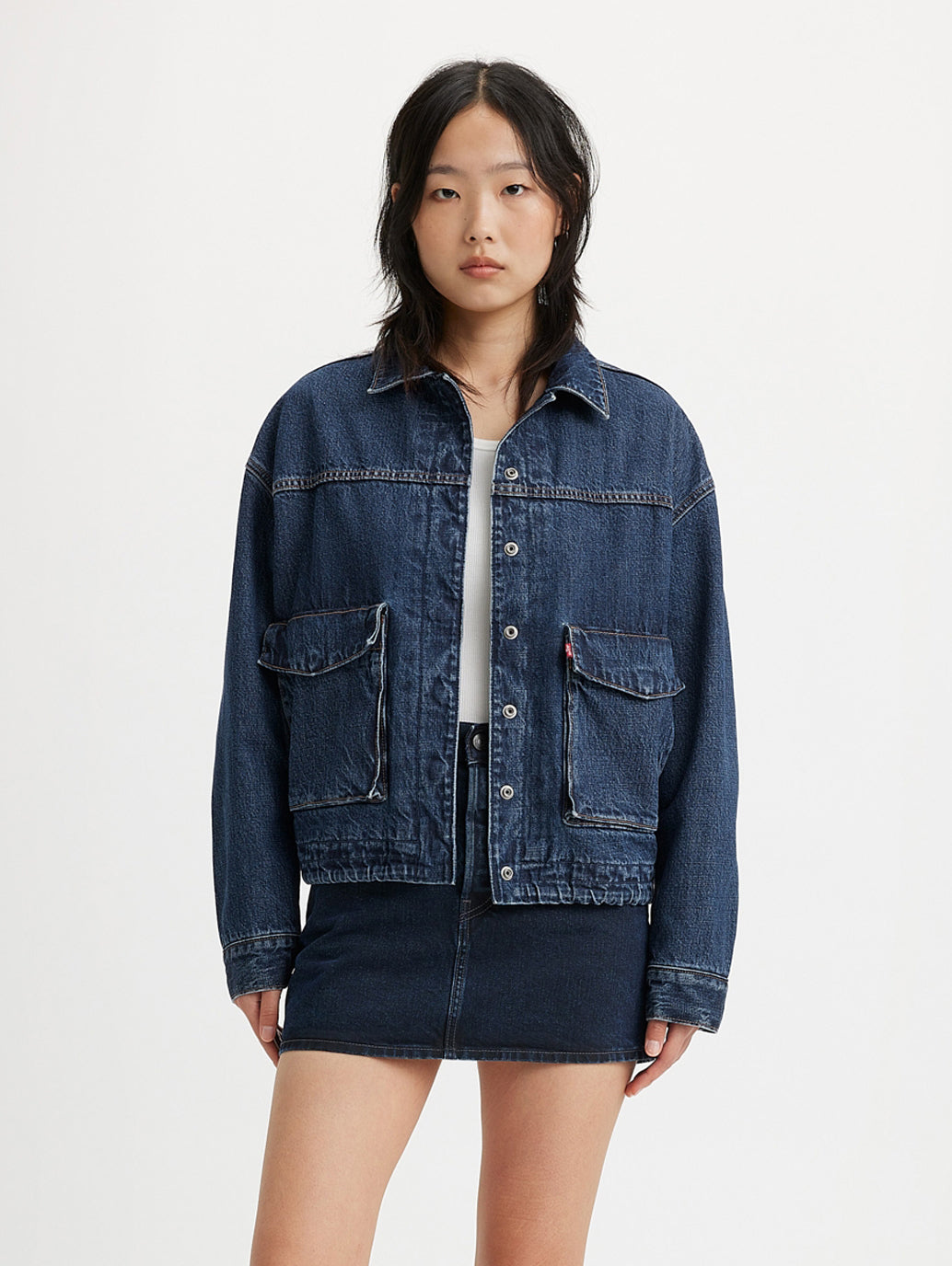 Women's Solid Spread Collar Denim Jacket - 48bd7040-df36-4244-a47c-499fdec11233 View