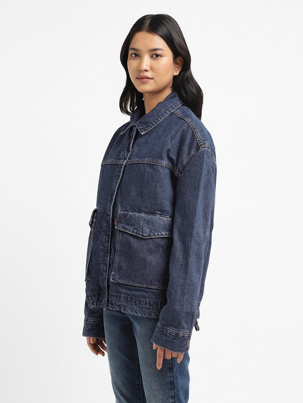 Women's Solid Spread Collar Denim Jacket - 769dccaa-2adc-40a3-8692-9a87ee1bebc2 View
