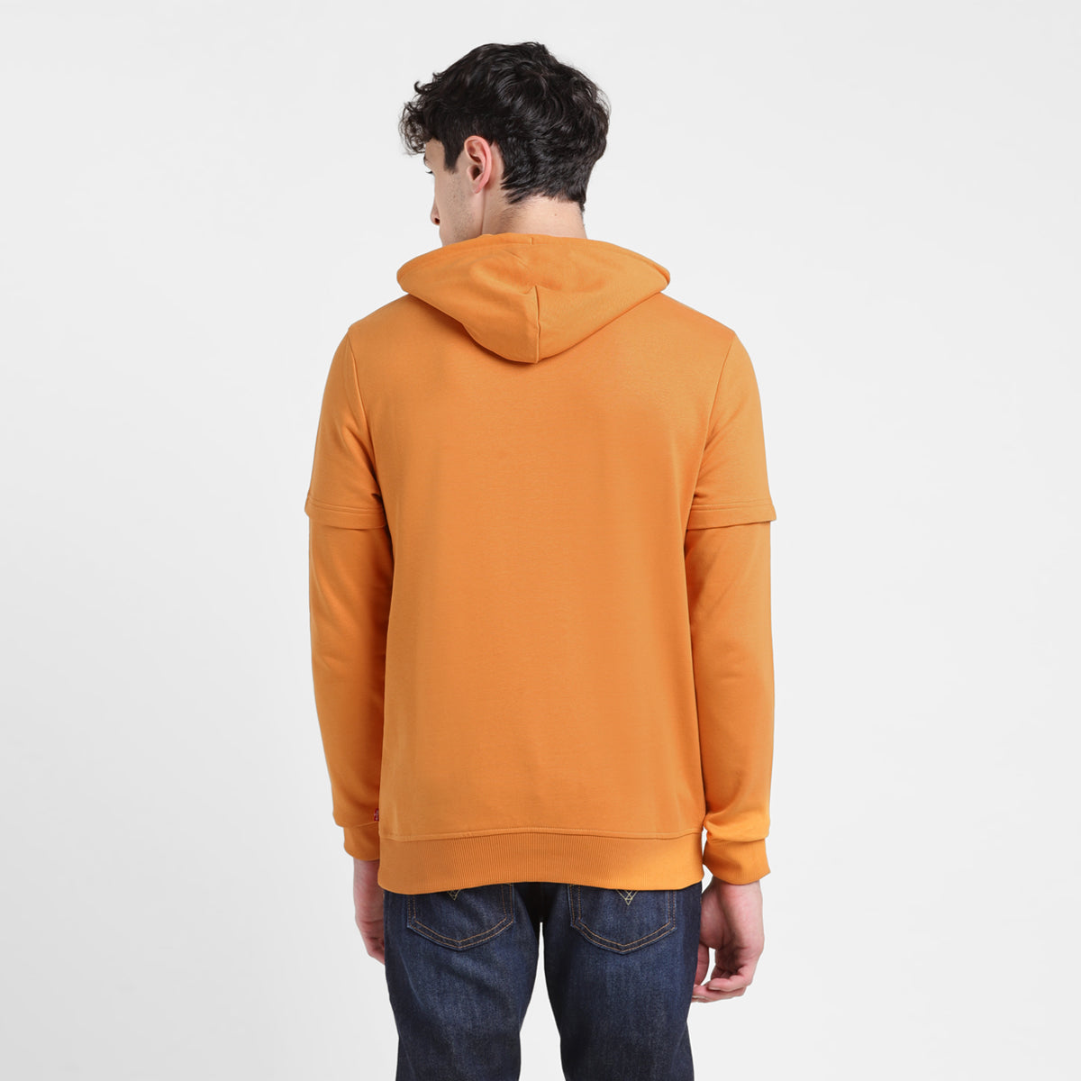Men's Solid Orange Hooded Sweatshirt - Back View
