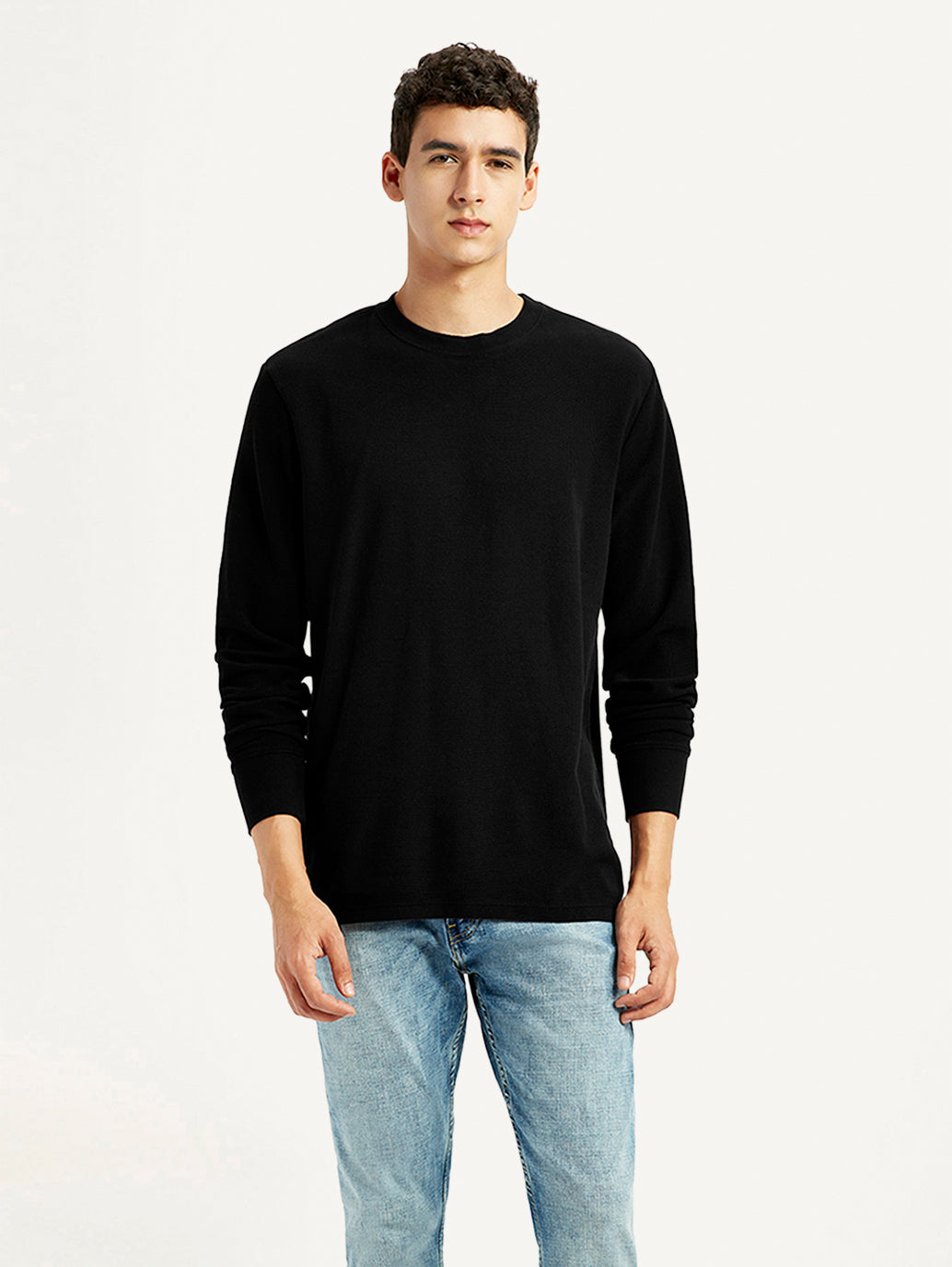 Men's Solid Black Crew Neck T-shirt - Front View