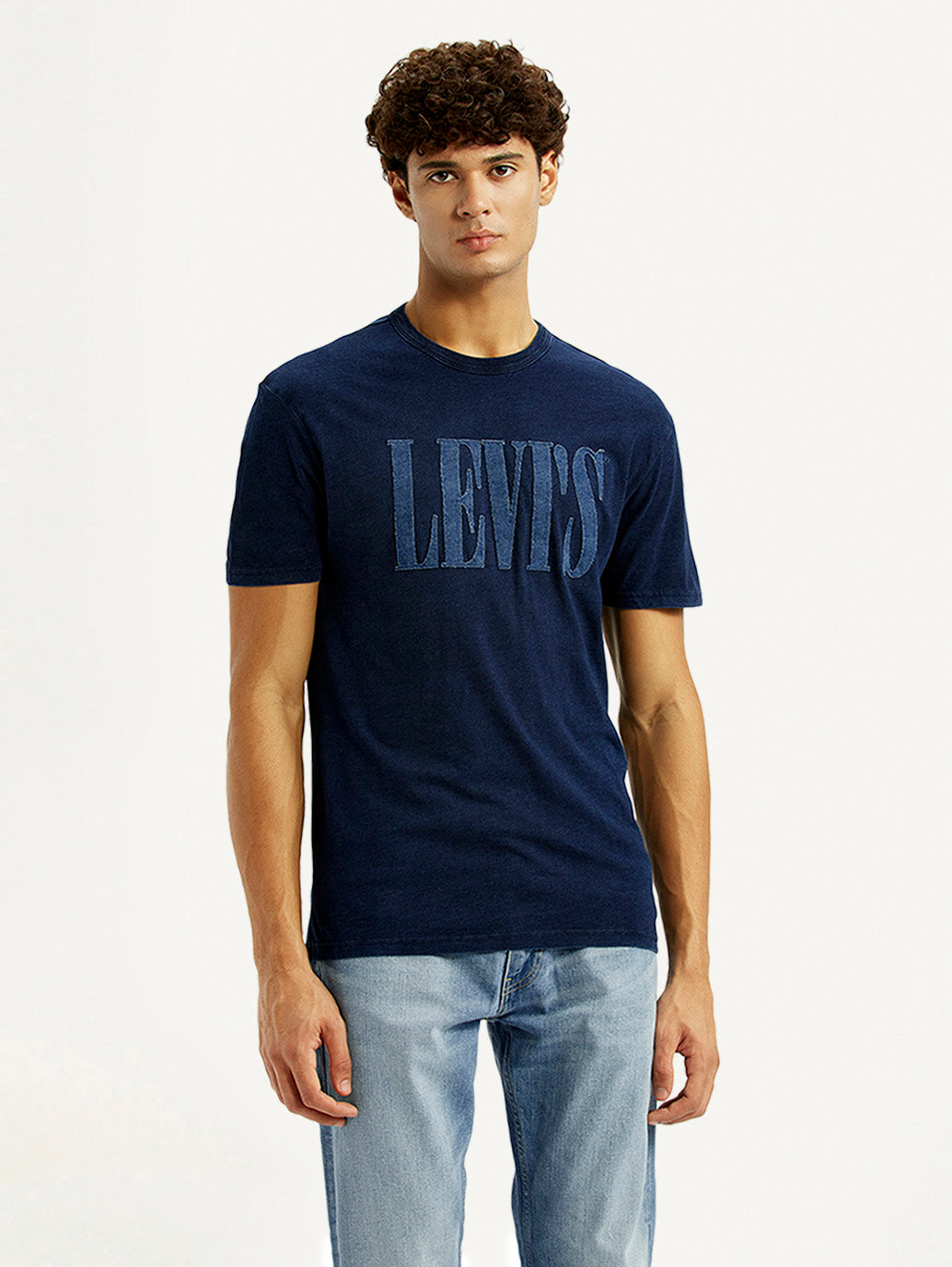 Men's Brand Logo Navy Crew Neck T-shirt
