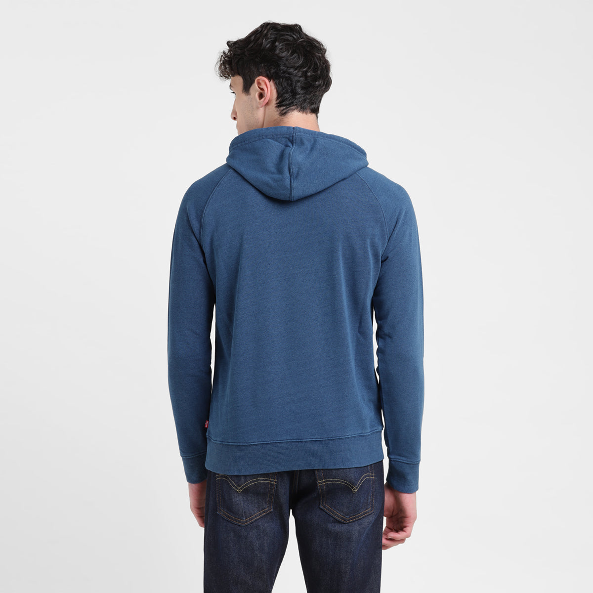 Men's Solid Blue Hooded Sweatshirt - Back View