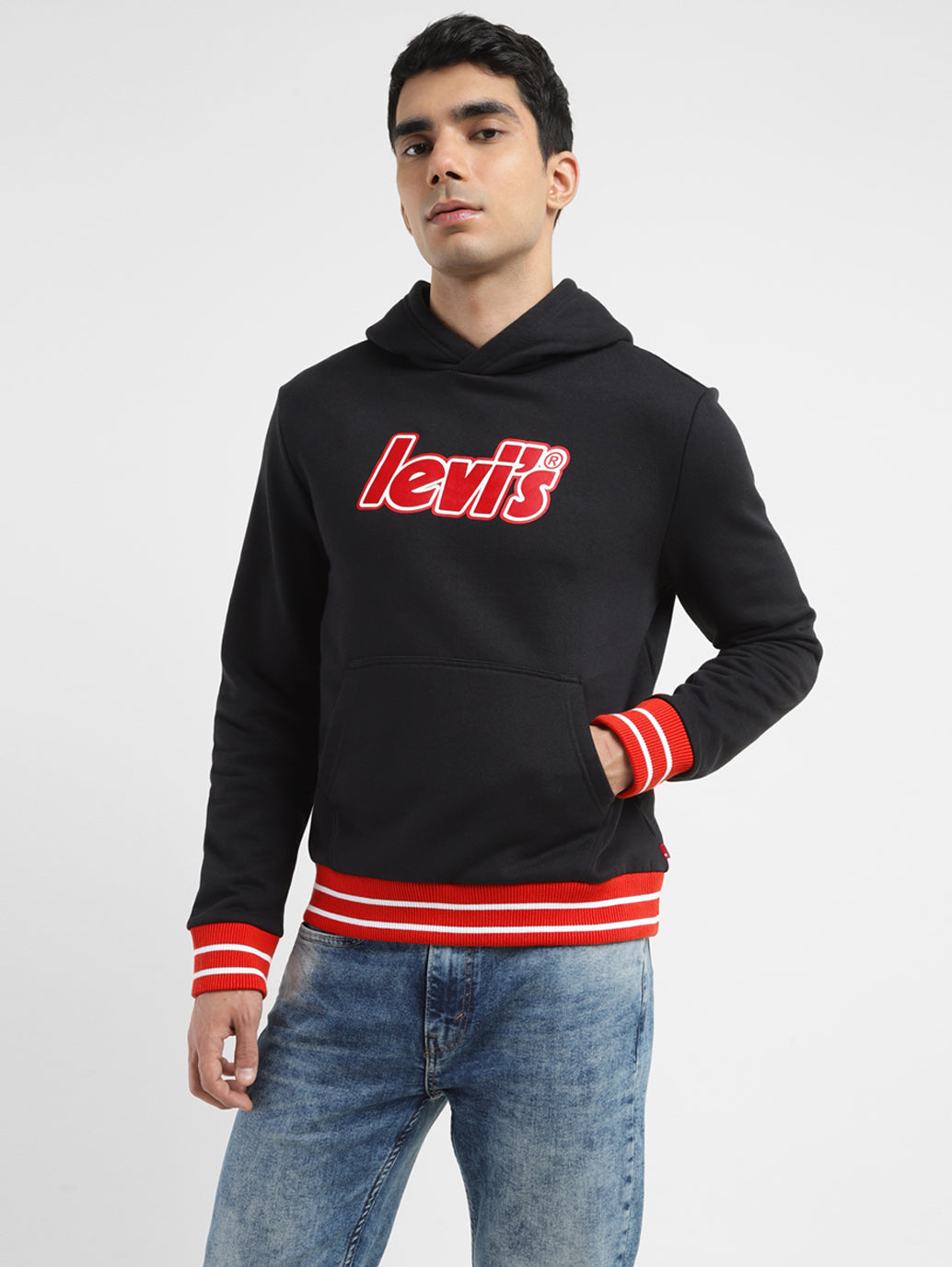 Men's Brand Logo Black Hooded Sweatshirt - Styleshot View