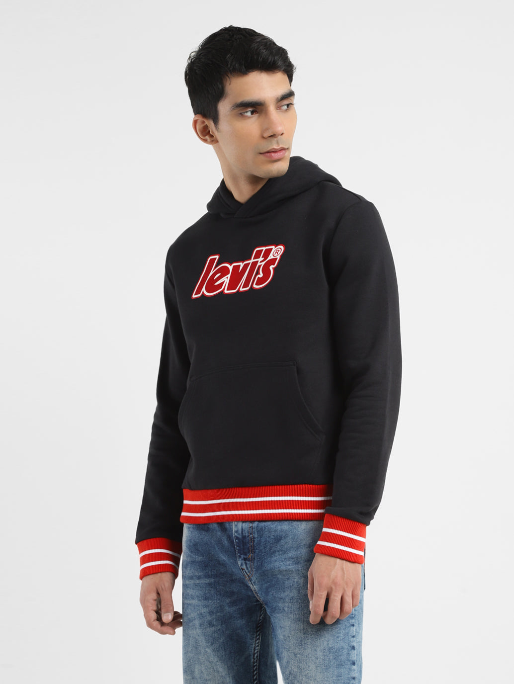 Men's Brand Logo Black Hooded Sweatshirt - 510d137d-988a-4515-8f4b-ff941187a688 View