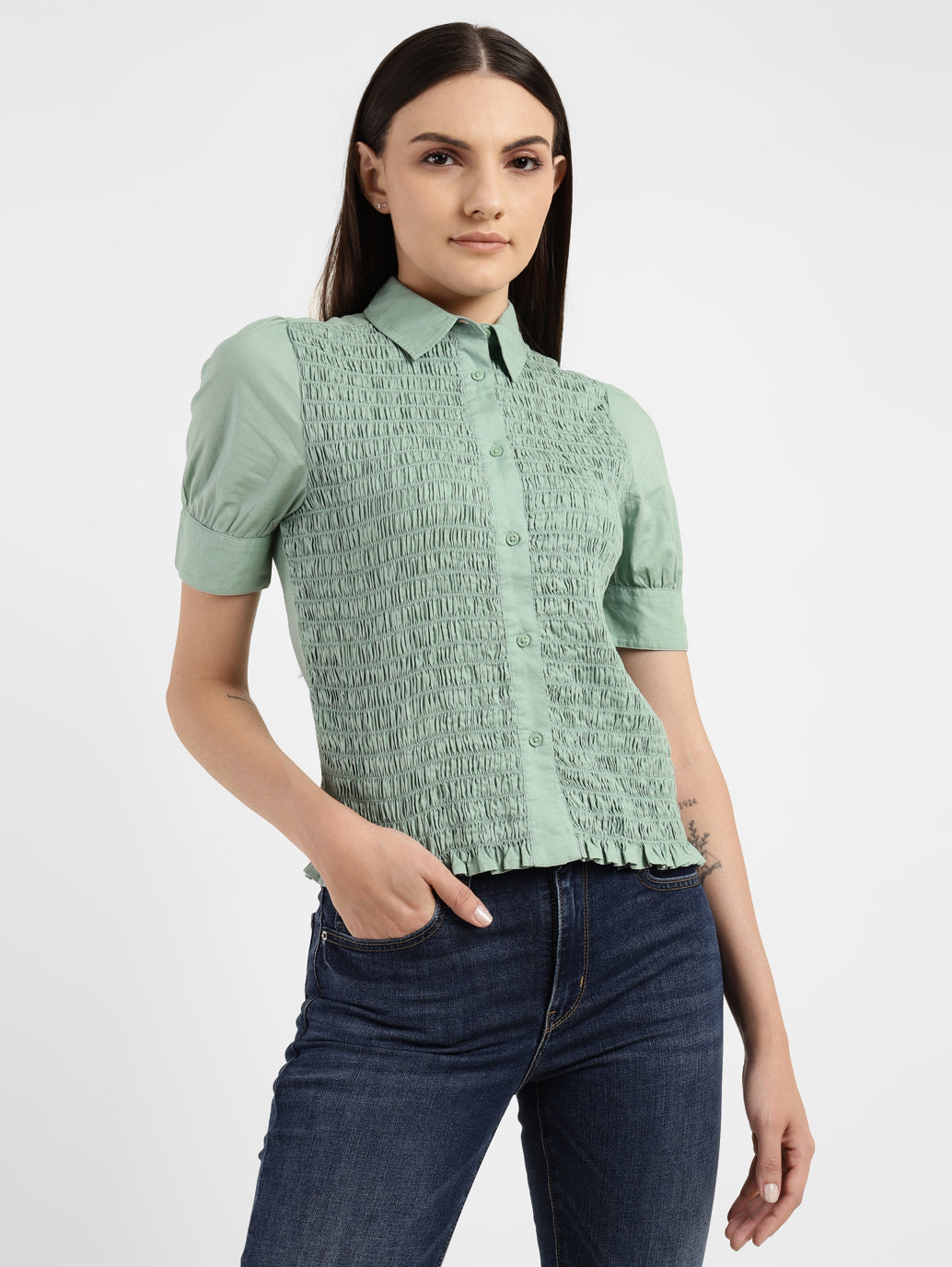 Women's Textured Spread Collar Shirt - 7d2d6401-ecfc-434e-9fcd-7ebcba5ee31a View