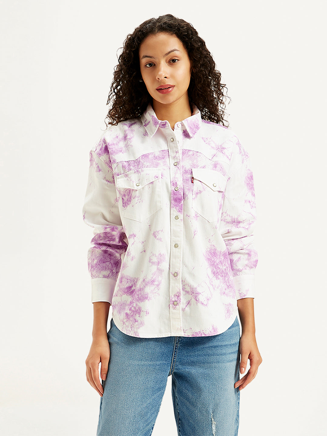 Women's Printed Oversized Shirt - Front View