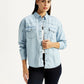 Women's Solid Light Blue Spread Collar Relaxed Fit Denim Shirt - Styleshot View