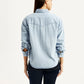 Women's Solid Light Blue Spread Collar Relaxed Fit Denim Shirt - Back View