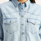 Women's Solid Light Blue Spread Collar Relaxed Fit Denim Shirt - Detail View