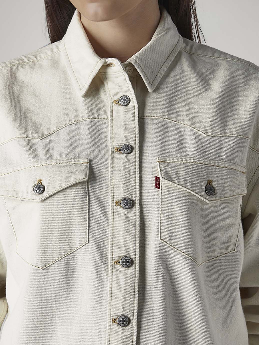 Women's Solid Relaxed Fit Denim Shirt - Detail View