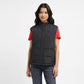Women's Solid Black High Neck Padded Jacket - Front View