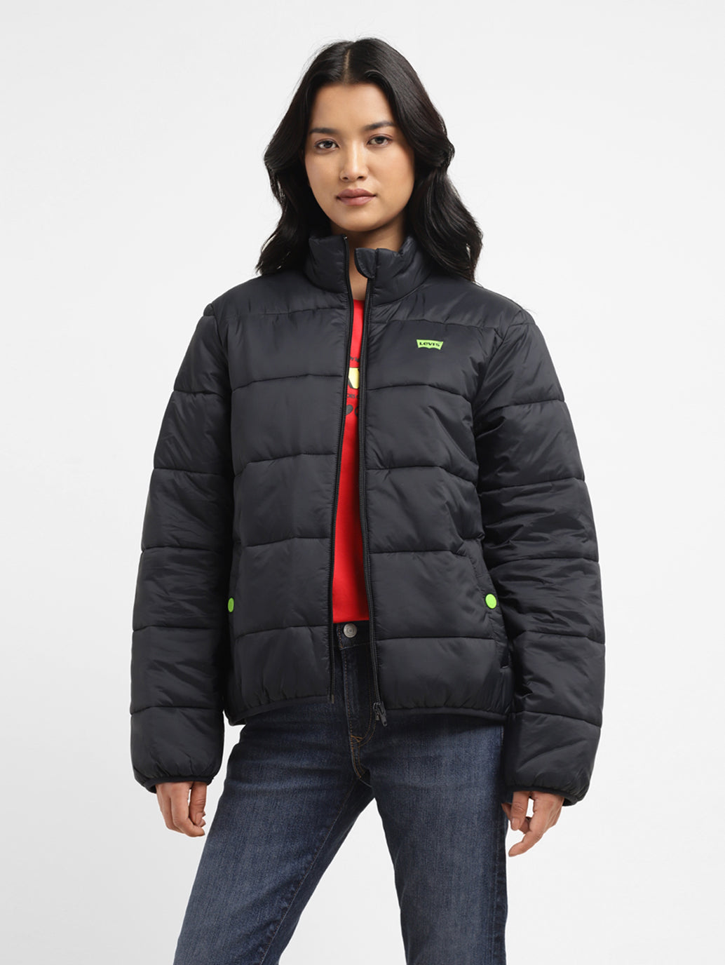 Women's Solid High Neck Quilted Jacket - 2a83fe4a-5bc9-41bf-9048-c8d40ad37ff9 View