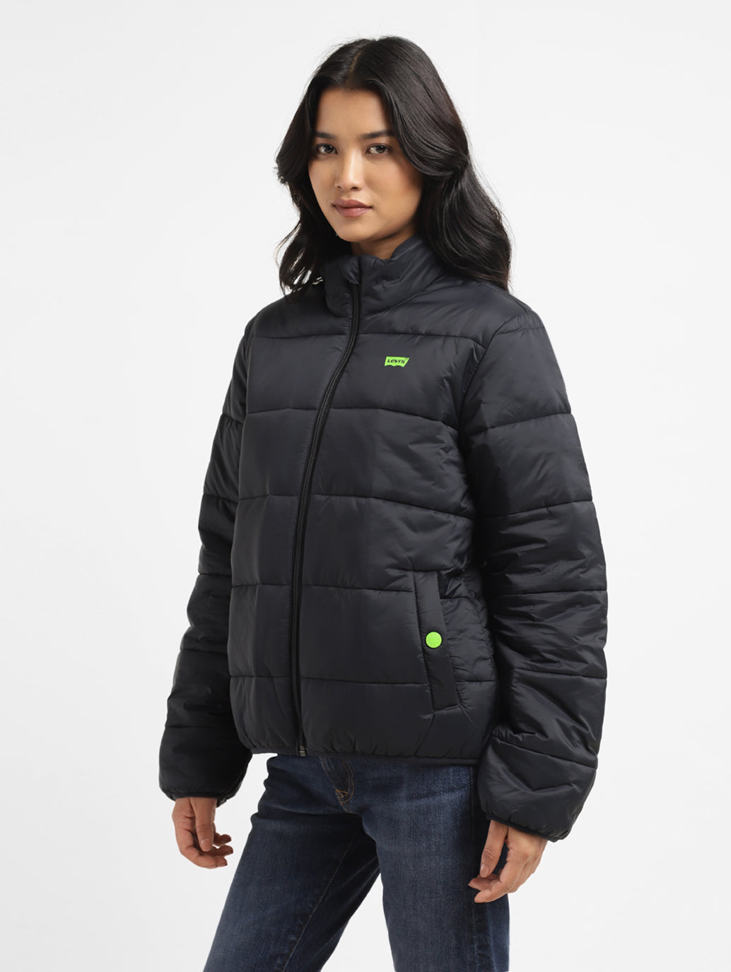 Women's Solid High Neck Quilted Jacket - b59364db-d808-47c5-91df-d4c12f6be25a View