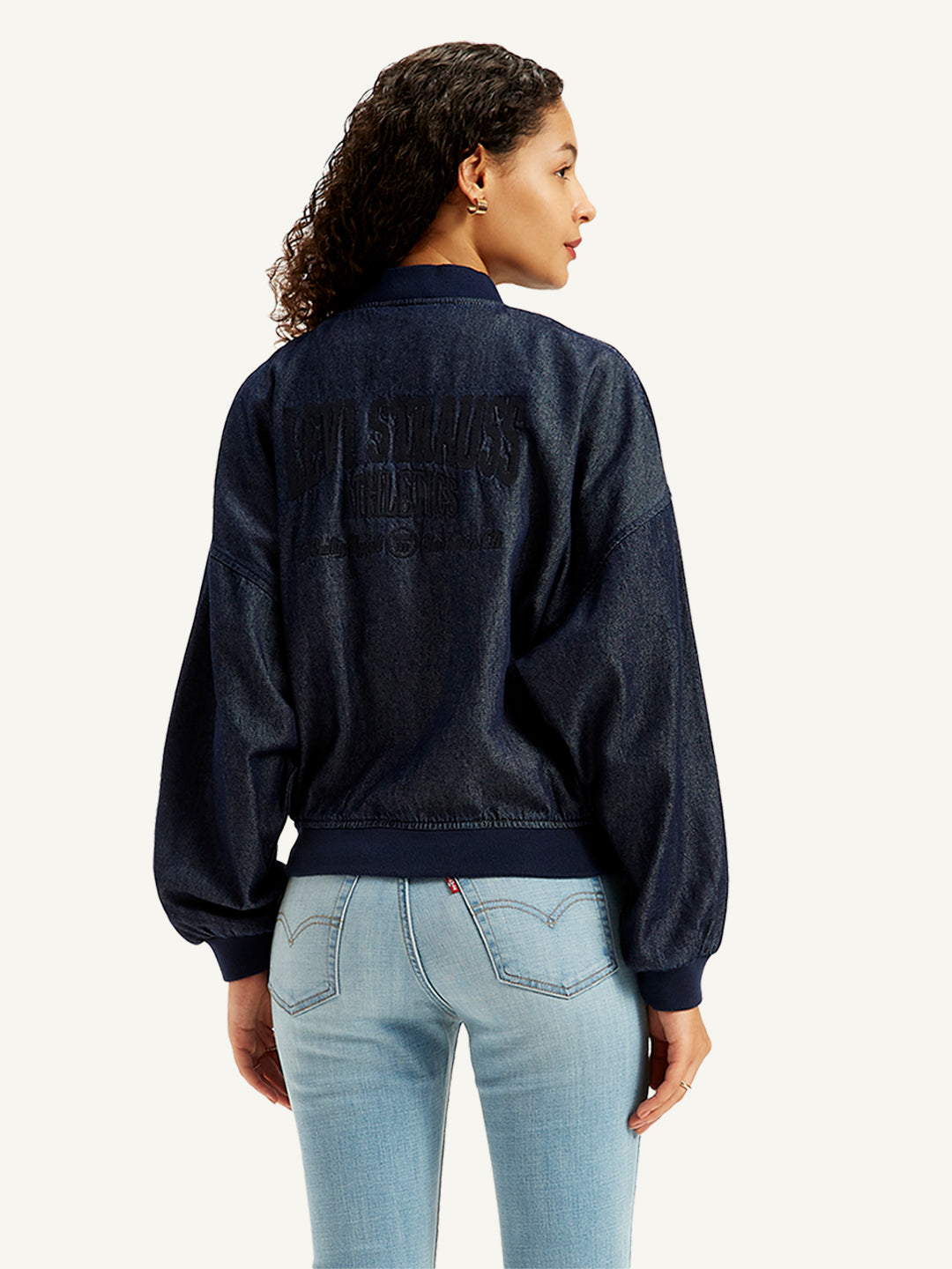 Women's Embroidered Navy Bomber Jacket - 733204d9-7893-41de-af1f-b530dda137a8 View