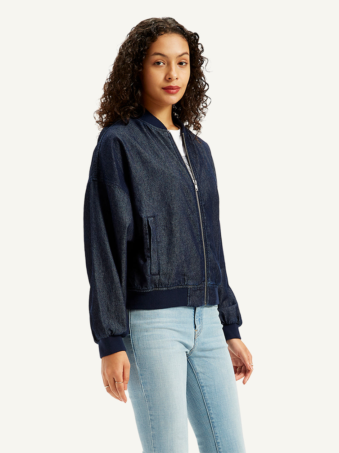 Women's Embroidered Navy Bomber Jacket - 20 View