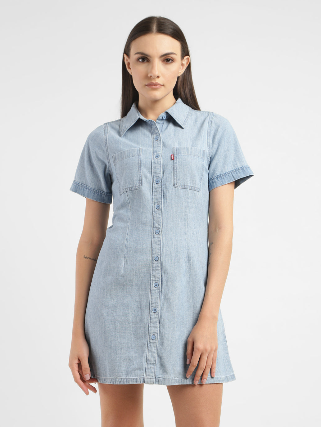 Women's Solid Spread Collar Denim Dress - 7195290e-374e-4b0f-a129-6b7d5fac12ea View