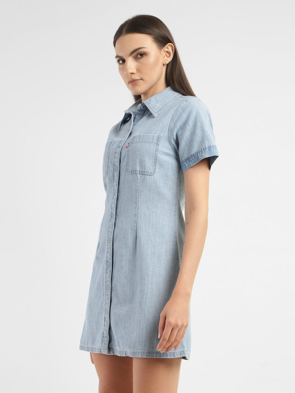 Women's Solid Spread Collar Denim Dress - 6141a634-16a1-4313-9a6f-e5f18bb56734 View