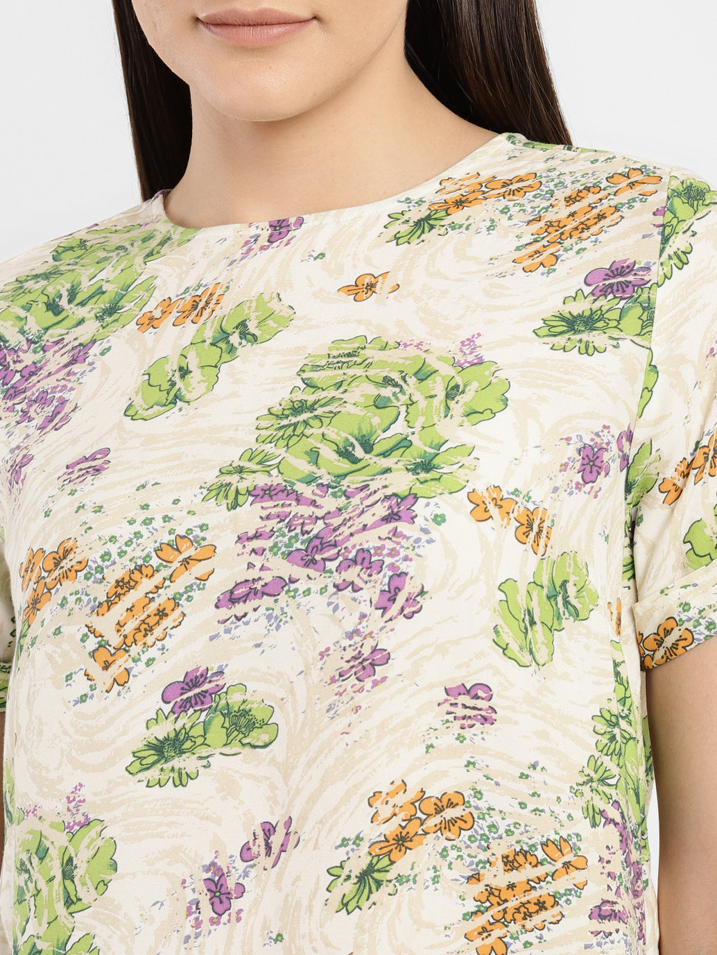 Women's Floral Round Neck Top - bb29d4e5-7f15-45be-a182-780f29d48e9f View