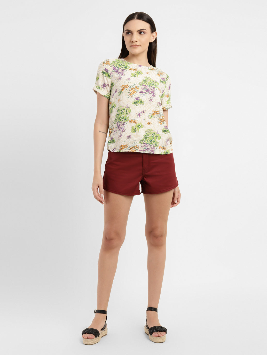 Women's Floral Round Neck Top - b7ba01f2-edf6-42c8-b5ff-03cf57fd165b View