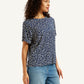 Women's Geometric Print Navy Round Neck Top - Side View