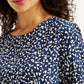 Women's Geometric Print Navy Round Neck Top - 60106d46-09bf-4814-90f4-edf189b0d6bc View