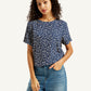 Women's Geometric Print Navy Round Neck Top - Styleshot View