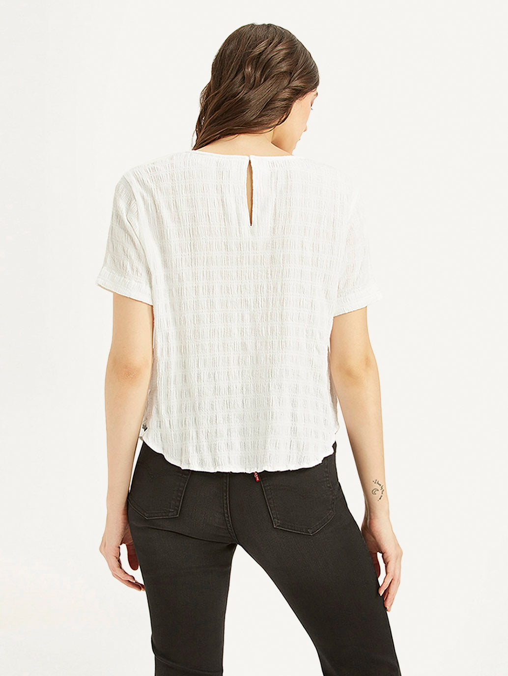 Women's Textured White Round Neck Top - 5483cf81-ce4c-4042-9a9c-8c7f0a9b0df3 View