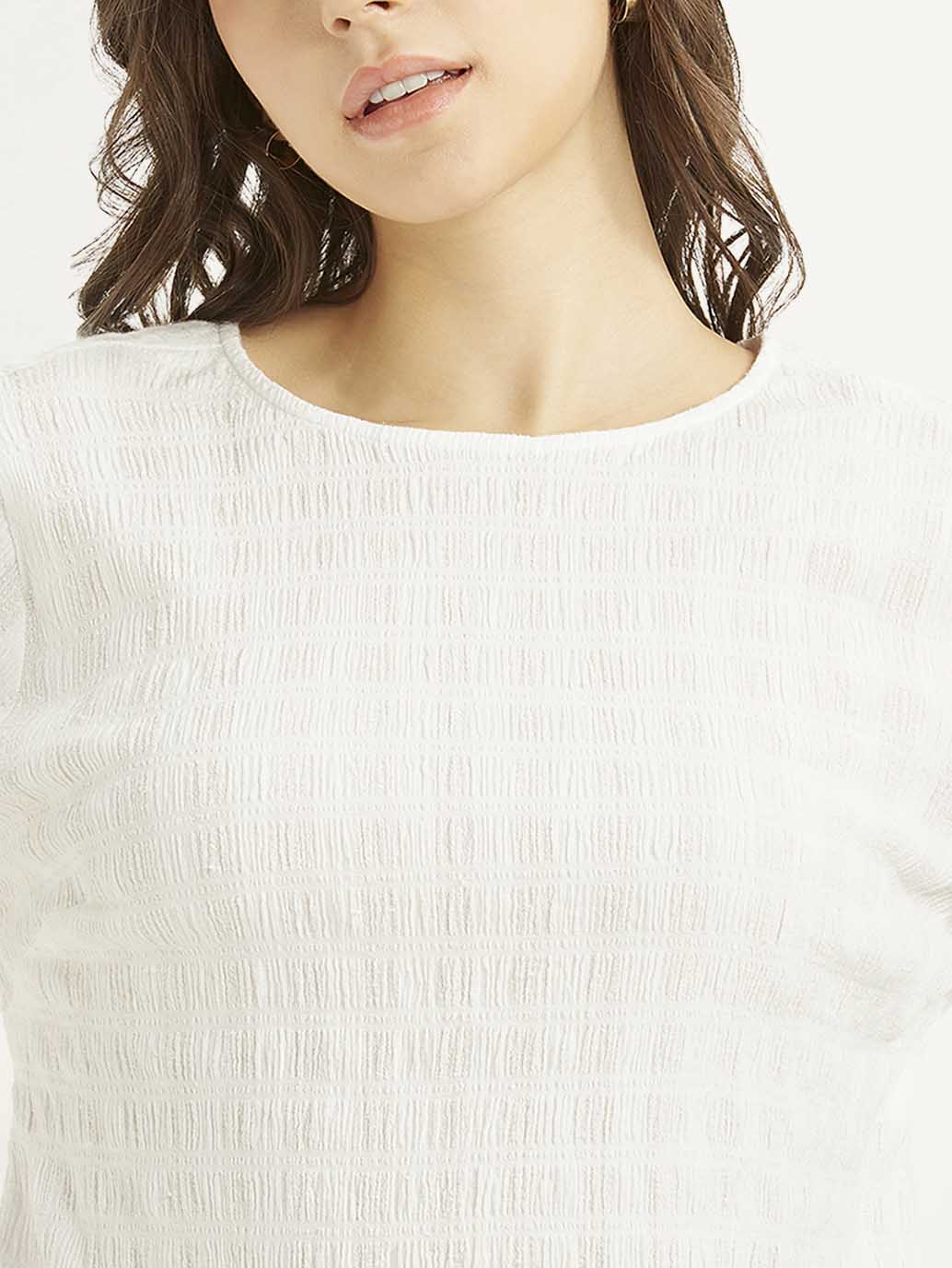 Women's Textured White Round Neck Top - aed878b7-c5e9-4348-9d7c-64a6abcb7857 View