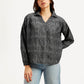 Women's Abstract Charcoal Grey Spread Collar Top - Front View