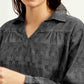 Women's Abstract Charcoal Grey Spread Collar Top - Detail View
