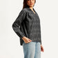 Women's Abstract Charcoal Grey Spread Collar Top - Side View