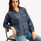 Women's Abstract Dark Blue Spread Collar Top - Styleshot View