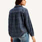 Women's Abstract Dark Blue Spread Collar Top - Back View