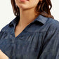 Women's Abstract Dark Blue Spread Collar Top - Detail View