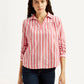 Women's Striped Pink Spread Collar Top - Styleshot View