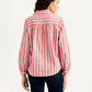 Women's Striped Pink Spread Collar Top - Back View